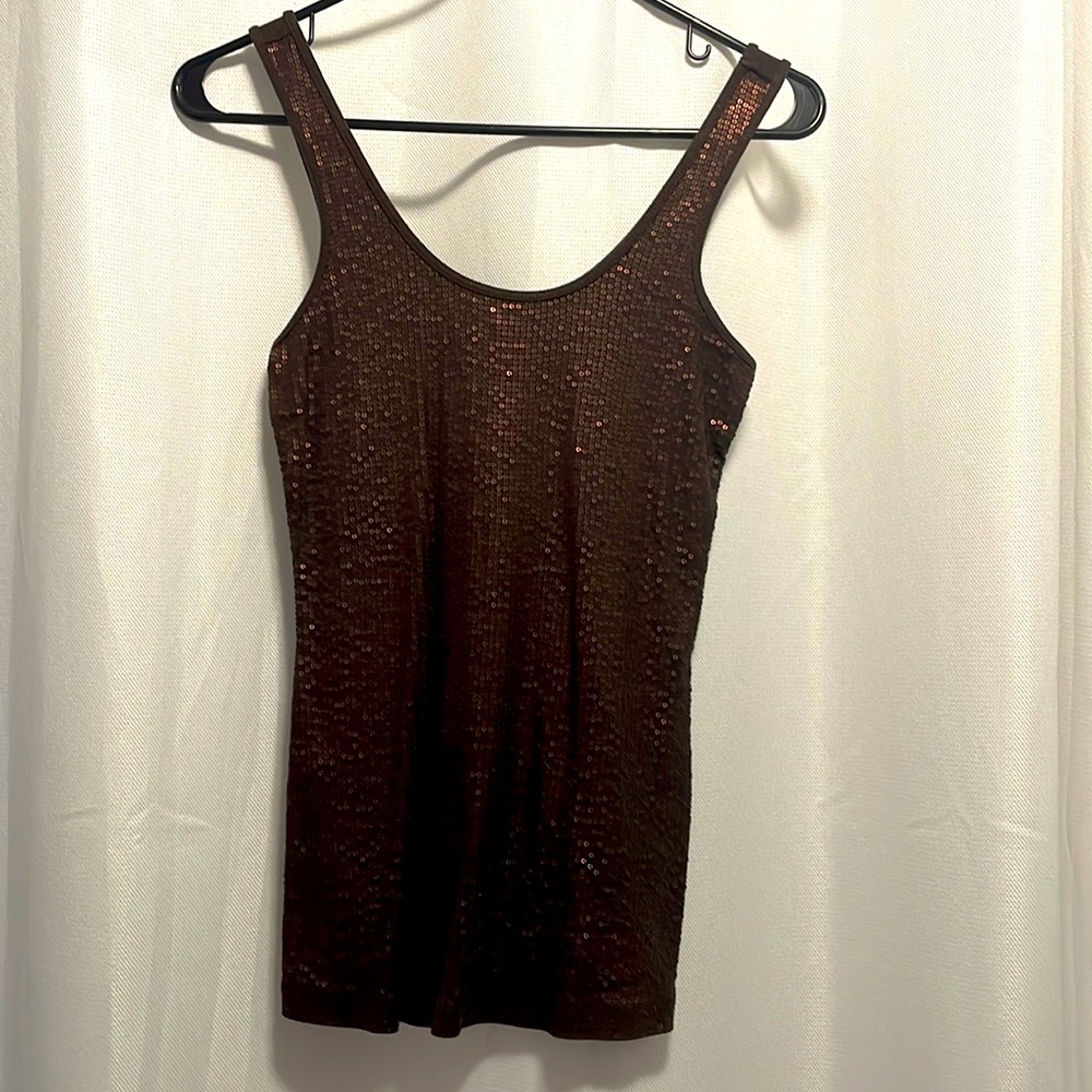 3/$25!! Express dark brown dull sequin front, jersey back tank top.